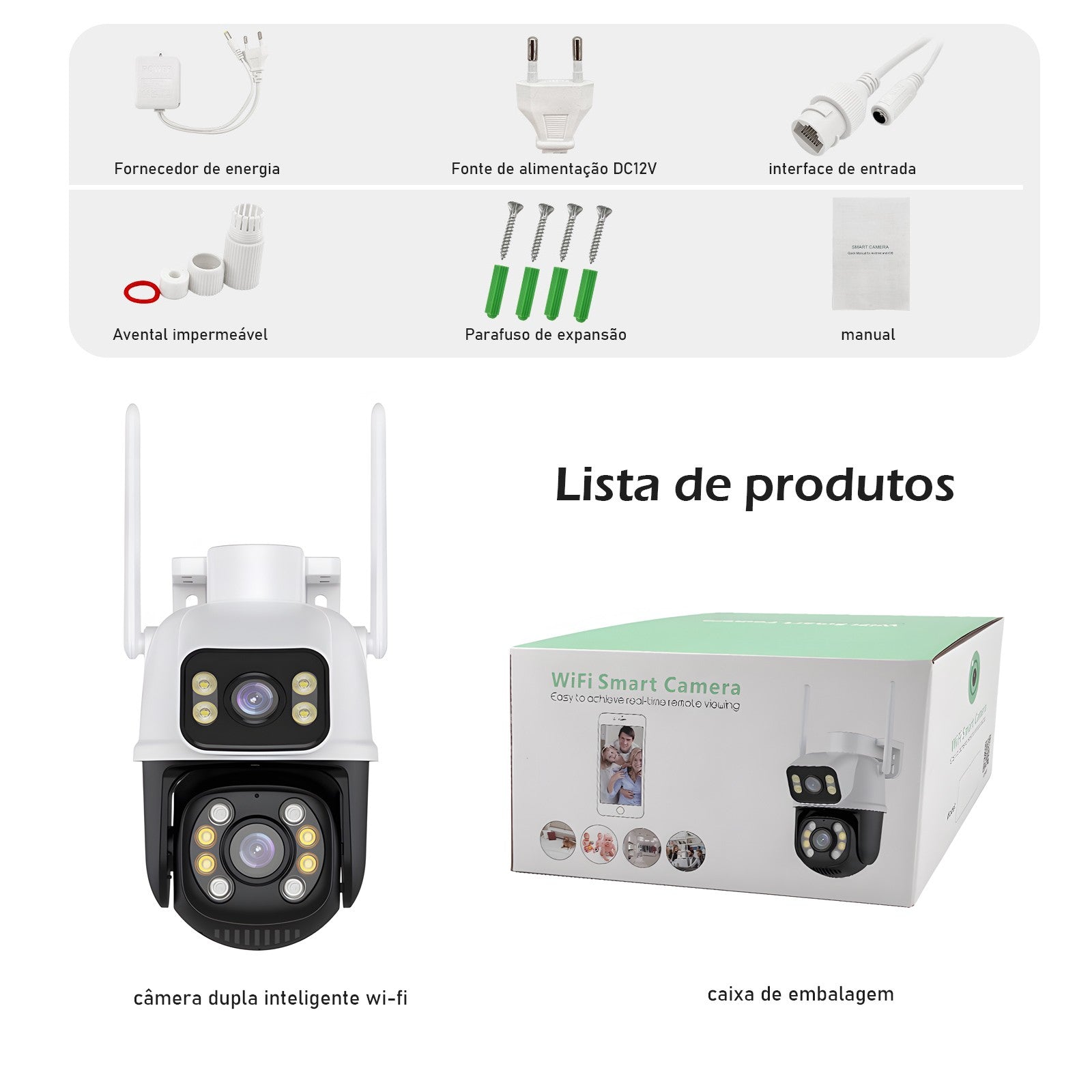 Câmera de Segurança WiFi Externa Dupla 6MP com Visão 360°
